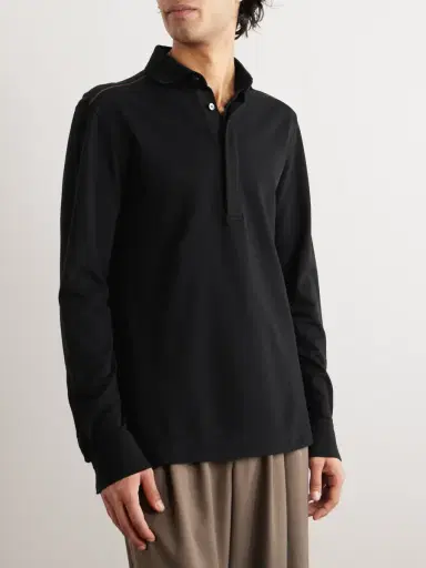Zegna Leather-Trimmed Cotton-Piqué Polo Shirt - Men | Thumbnail 3 Zegna Leather-Trimmed Cotton-Piqué Polo Shirt - Men | Thumbnail 3