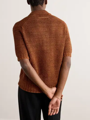 Zegna Open-Knit Cotton, Linen, Silk and Cashmere-Blend Polo Shirt - Men | Thumbnail 3 Zegna Open-Knit Cotton, Linen, Silk and Cashmere-Blend Polo Shirt - Men | Thumbnail 3