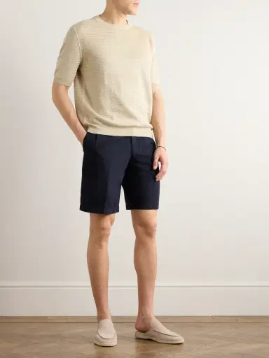 Zegna Straight-Leg Pleated Cotton and Linen-Blend Twill Shorts - Men | Thumbnail 2