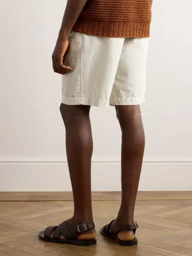 Zegna Straight-Leg Pleated Cotton and Linen-Blend Twill Shorts - Men | Thumbnail 3 Zegna Straight-Leg Pleated Cotton and Linen-Blend Twill Shorts - Men | Thumbnail 3