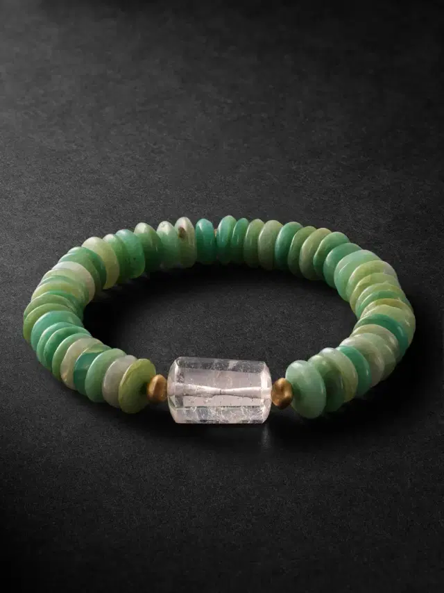 Jacquie Aiche Gold, Chrysoprase and Quartz Beaded Bracelet - Men