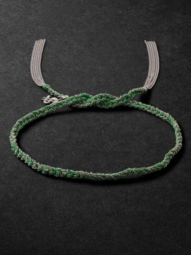 Carolina Bucci Lucky Money White Gold and Silk Bracelet - Men