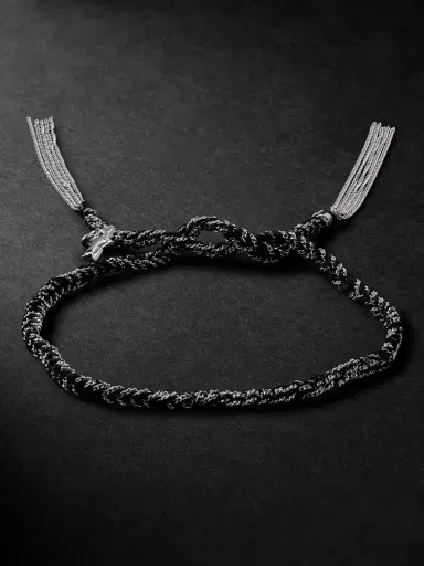 Carolina Bucci Lucky Health White Gold and Silk Bracelet - Men | Thumbnail 1 Carolina Bucci Lucky Health White Gold and Silk Bracelet - Men | Thumbnail 1