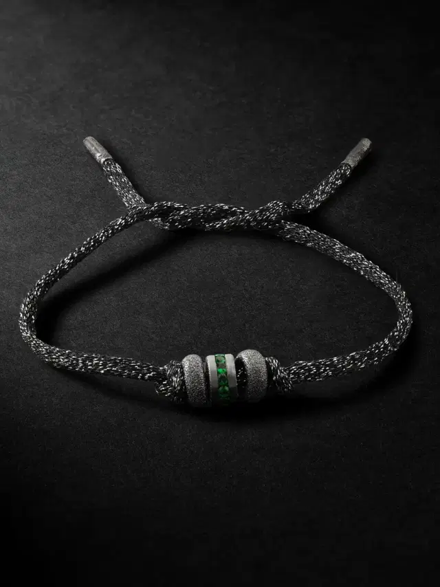 Carolina Bucci FORTE Beads Blackened Gold, Tsavorite and Lurex Bracelet - Men