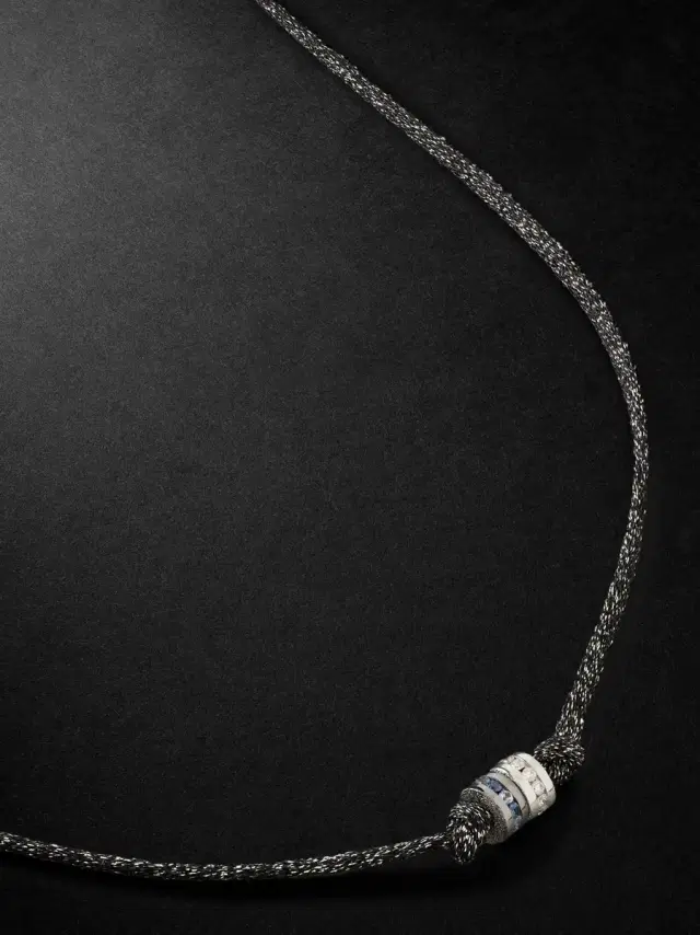 Carolina Bucci Forte Beads Blackened and White Gold, Sapphire, Diamond and Lurex Necklace - Men