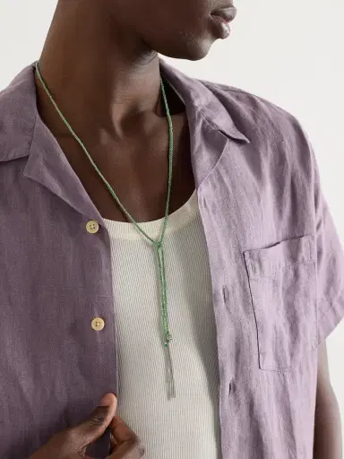 Carolina Bucci Lucky Money White Gold and Silk Necklace - Men | Thumbnail 2 Carolina Bucci Lucky Money White Gold and Silk Necklace - Men | Thumbnail 2