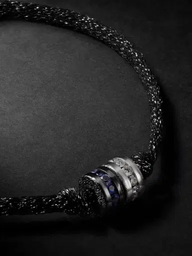 Carolina Bucci Forte Beads Blackened and White Gold, Sapphire, Diamond and Lurex Bracelet - Men | Thumbnail 4