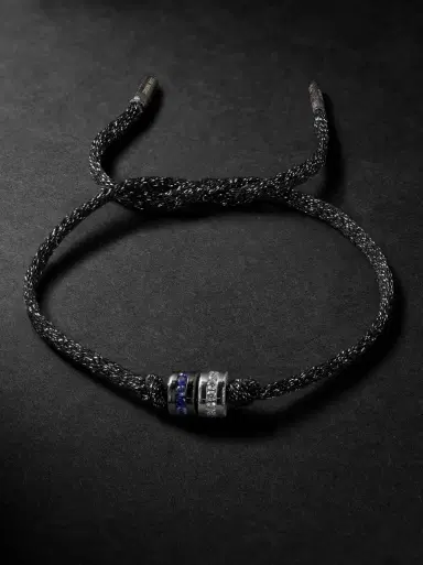 Carolina Bucci Forte Beads Blackened and White Gold, Sapphire, Diamond and Lurex Bracelet - Men | Thumbnail 1