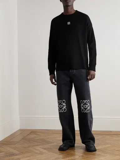 Loewe Oversized Logo-Embroidered Ribbed Cotton T-Shirt - Men | Thumbnail 2 Loewe Oversized Logo-Embroidered Ribbed Cotton T-Shirt - Men | Thumbnail 2