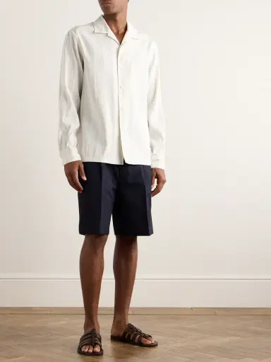Zegna Camp-Collar Striped Linen and Silk-Blend Shirt - Men | Thumbnail 2