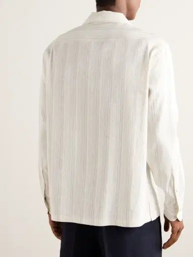 Zegna Camp-Collar Striped Linen and Silk-Blend Shirt - Men | Thumbnail 3