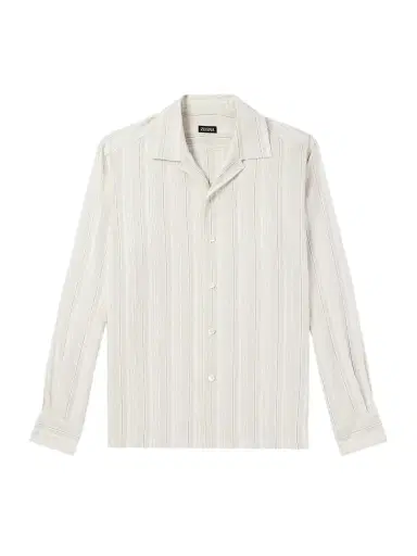 Zegna Camp-Collar Striped Linen and Silk-Blend Shirt - Men | Thumbnail 1