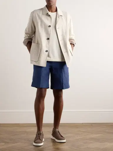 Zegna Straight-Leg Oasi Linen Shorts - Men | Thumbnail 2