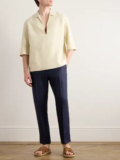 Zegna Tapered Oasi Linen Trousers - Men | Thumbnail 2