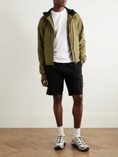 Stone Island Straight-Leg Logo-Appliquéd Garment-Dyed Cotton-Jersey Drawstring Shorts - Men | Thumbnail 2