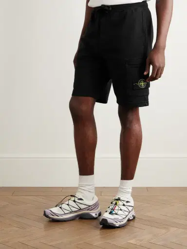 Stone Island Straight-Leg Logo-Appliquéd Garment-Dyed Cotton-Jersey Drawstring Shorts - Men | Thumbnail 3