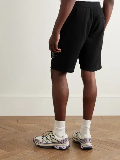 Stone Island Straight-Leg Logo-Appliquéd Garment-Dyed Cotton-Jersey Drawstring Shorts - Men | Thumbnail 4