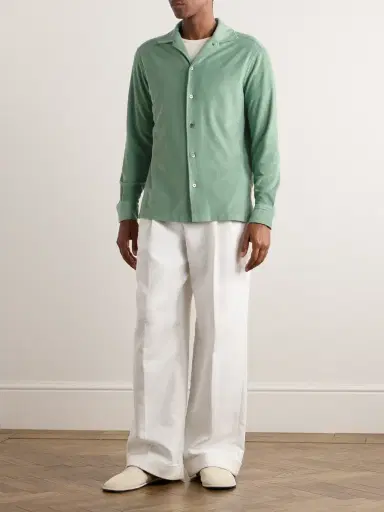 Zegna Camp-Collar Cotton and Silk-Blend Terry Shirt - Men | Thumbnail 2