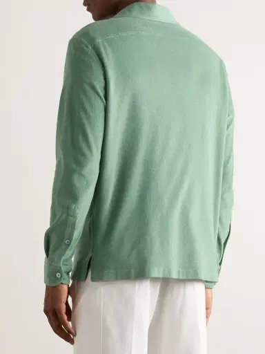 Zegna Camp-Collar Cotton and Silk-Blend Terry Shirt - Men | Thumbnail 3