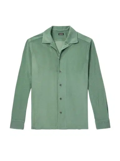 Zegna Camp-Collar Cotton and Silk-Blend Terry Shirt - Men | Thumbnail 1