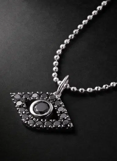 Sydney Evan Evil Eye Rhodium-Plated Diamond Pendant Necklace - Men | Thumbnail 4 Sydney Evan Evil Eye Rhodium-Plated Diamond Pendant Necklace - Men | Thumbnail 4