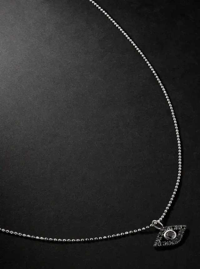 Sydney Evan Evil Eye Rhodium-Plated Diamond Pendant Necklace - Men