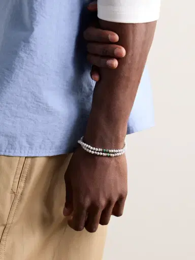 Mikia Silver Multi-Stone Beaded Wrap Bracelet - Men | Thumbnail 2