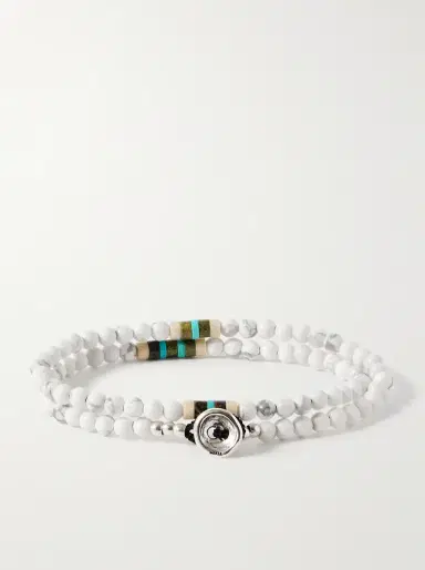 Mikia Silver Multi-Stone Beaded Wrap Bracelet - Men | Thumbnail 3