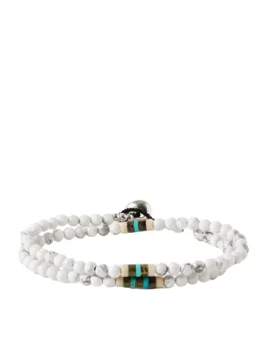 Mikia Silver Multi-Stone Beaded Wrap Bracelet - Men | Thumbnail 1