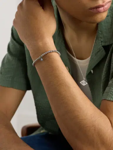 Sydney Evan Rhodium-Plated Diamond Beaded Bracelet - Men | Thumbnail 5