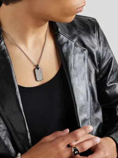 David Yurman Chevron Titanium and Sterling Silver Diamond Pendant - Men | Thumbnail 4 David Yurman Chevron Titanium and Sterling Silver Diamond Pendant - Men | Thumbnail 4