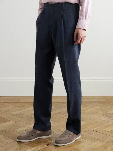 MR P. Mike Straight-Leg Pleated Wool, Silk and Linen-Blend Suit Trousers - Men | Thumbnail 3