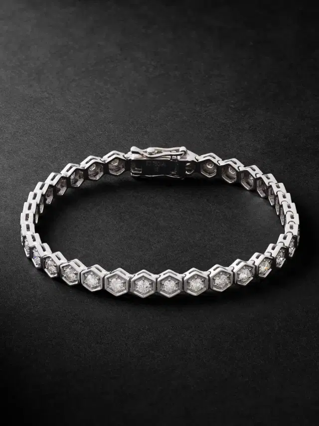 KOLOURS JEWELRY Hexagon XXLarge 18-Karat White Gold Diamond Bracelet - Men