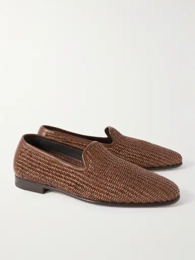 Manolo Blahnik Mario Leather-Trimmed Raffia Loafers - Men | Thumbnail 4 Manolo Blahnik Mario Leather-Trimmed Raffia Loafers - Men | Thumbnail 4