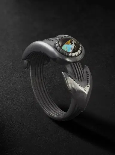 Jacques Marie Mage Natrona Limited Edition Burnished Silver and Blackjack Turquoise Ring - Men | Thumbnail 1 Jacques Marie Mage Natrona Limited Edition Burnished Silver and Blackjack Turquoise Ring - Men | Thumbnail 1