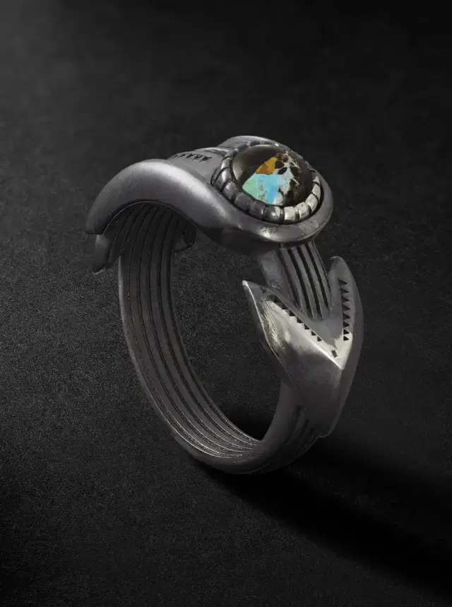 Jacques Marie Mage Natrona Limited Edition Burnished Silver and Blackjack Turquoise Ring - Men