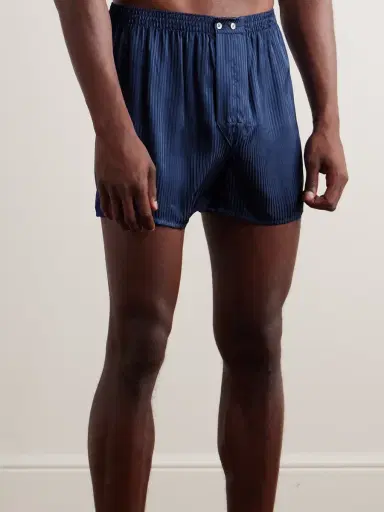 Derek Rose Woburn 8 Striped Silk-Satin Boxer Shorts - Men | Thumbnail 2