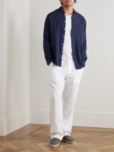 James Perse Straight-Leg Garment-Dyed Linen Drawstring Trousers - Men | Thumbnail 2 James Perse Straight-Leg Garment-Dyed Linen Drawstring Trousers - Men | Thumbnail 2