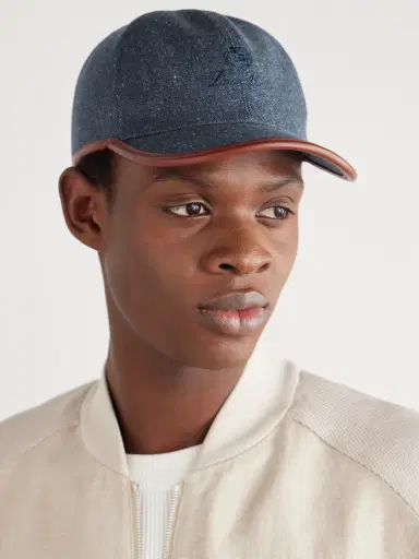 Loro Piana Leather-Trimmed Logo-Embroidered Denim Baseball Cap - Men | Thumbnail 2 Loro Piana Leather-Trimmed Logo-Embroidered Denim Baseball Cap - Men | Thumbnail 2