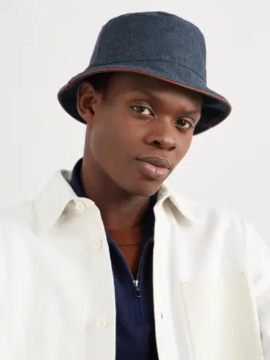 Loro Piana Leather-Trimmed Logo-Embroidered Denim Bucket Hat - Men | Thumbnail 2 Loro Piana Leather-Trimmed Logo-Embroidered Denim Bucket Hat - Men | Thumbnail 2