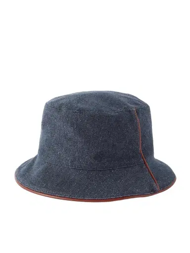 Loro Piana Leather-Trimmed Logo-Embroidered Denim Bucket Hat - Men | Thumbnail 1 Loro Piana Leather-Trimmed Logo-Embroidered Denim Bucket Hat - Men | Thumbnail 1