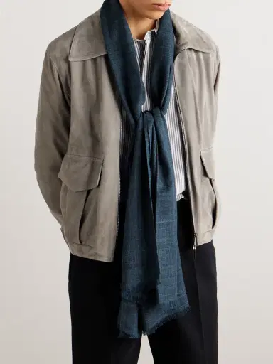 Loro Piana Mitoku Logo-Embroidered Slub Silk and Linen-Blend Scarf - Men | Thumbnail 2 Loro Piana Mitoku Logo-Embroidered Slub Silk and Linen-Blend Scarf - Men | Thumbnail 2