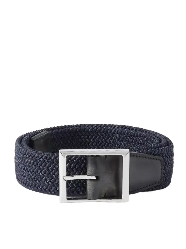 3.5cm Leather-Trimmed Braided Woven Belt - Men 3.5cm Leather-Trimmed Braided Woven Belt - Men