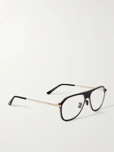 Tom Ford Aviator-Style Acetate and Gold-Tone Blue Light-Blocking Optical Glasses - Men | Thumbnail 3