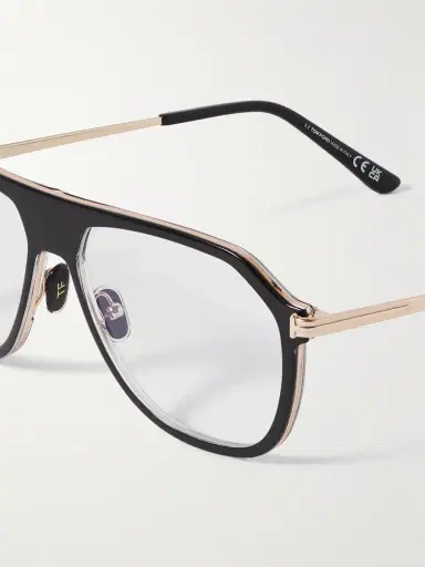 Tom Ford Aviator-Style Acetate and Gold-Tone Blue Light-Blocking Optical Glasses - Men | Thumbnail 4