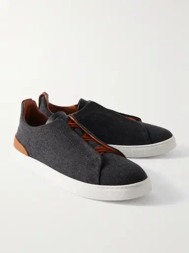 Zegna Triple Stitch™ Leather-Trimmed Wool Slip-On Sneakers - Men | Thumbnail 4 Zegna Triple Stitch™ Leather-Trimmed Wool Slip-On Sneakers - Men | Thumbnail 4