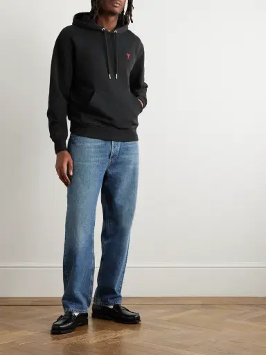 AMI PARIS Logo-Embroidered Cotton-Jersey Hoodie - Men | Thumbnail 2 AMI PARIS Logo-Embroidered Cotton-Jersey Hoodie - Men | Thumbnail 2