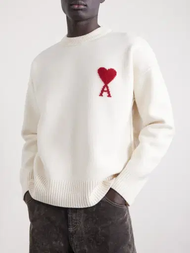 AMI PARIS Logo-Intarsia Virgin Wool Sweater - Men | Thumbnail 3
