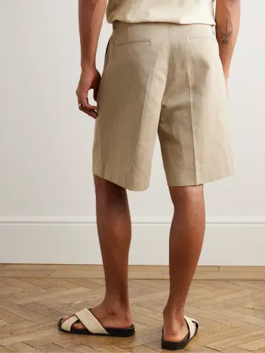 Loro Piana Joetsu Wide-Leg Pleated Cotton and Linen-Blend Twill Shorts - Men | Thumbnail 3 Loro Piana Joetsu Wide-Leg Pleated Cotton and Linen-Blend Twill Shorts - Men | Thumbnail 3