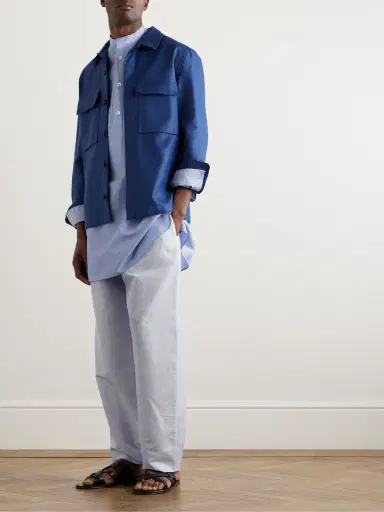 Loro Piana Suwako Grandad-Collar Striped Linen and Cotton-Blend Shirt - Men | Thumbnail 2